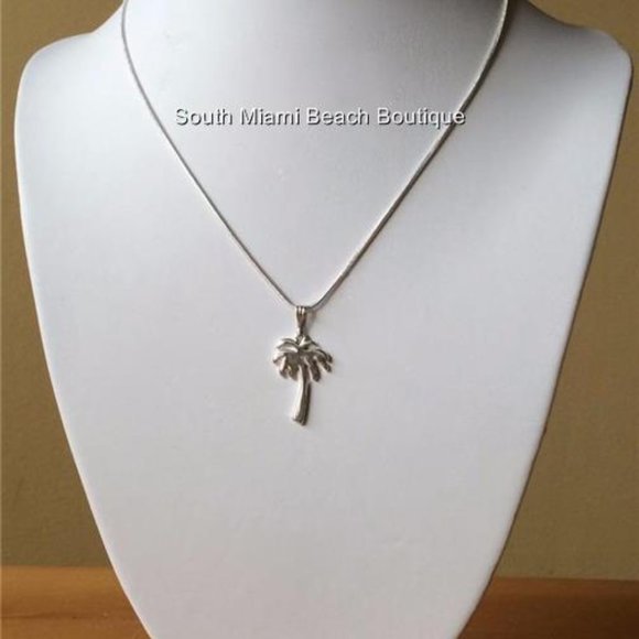 Palm Tree Necklace 18" Silver Plated Pendant Beach Coconut Tropical Island - Picture 4 of 10